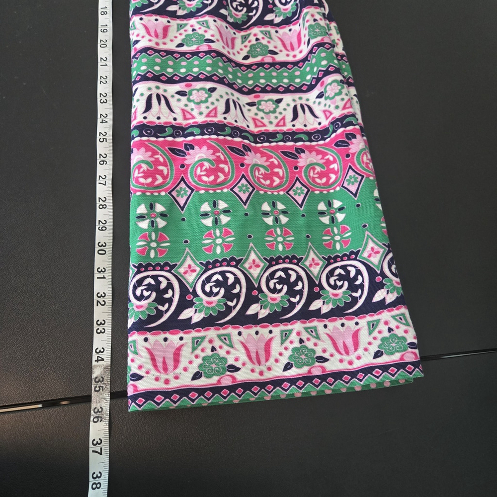 Talbots Womens Fringe Knee Length Sheath Dress Size 10 Green Pink Preppy Floral - Picture 8 of 8